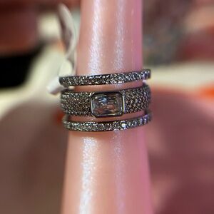 Elegant Diamond / Smokey Topaz CZ Triple Band Ring